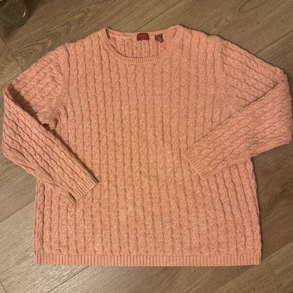 Valerie Stevens Coral Cable Knit Sweater 100% Cotton